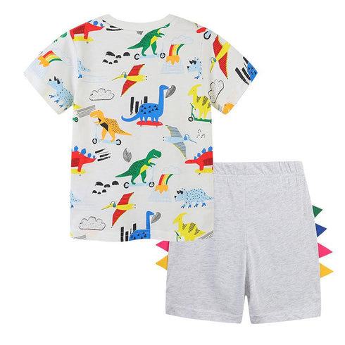 Summer White Dinosaur Boy Short Sleeve Set